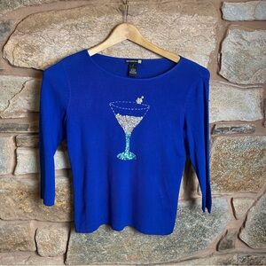 Y2K Royal Blue Sequin Martini Sweater Top